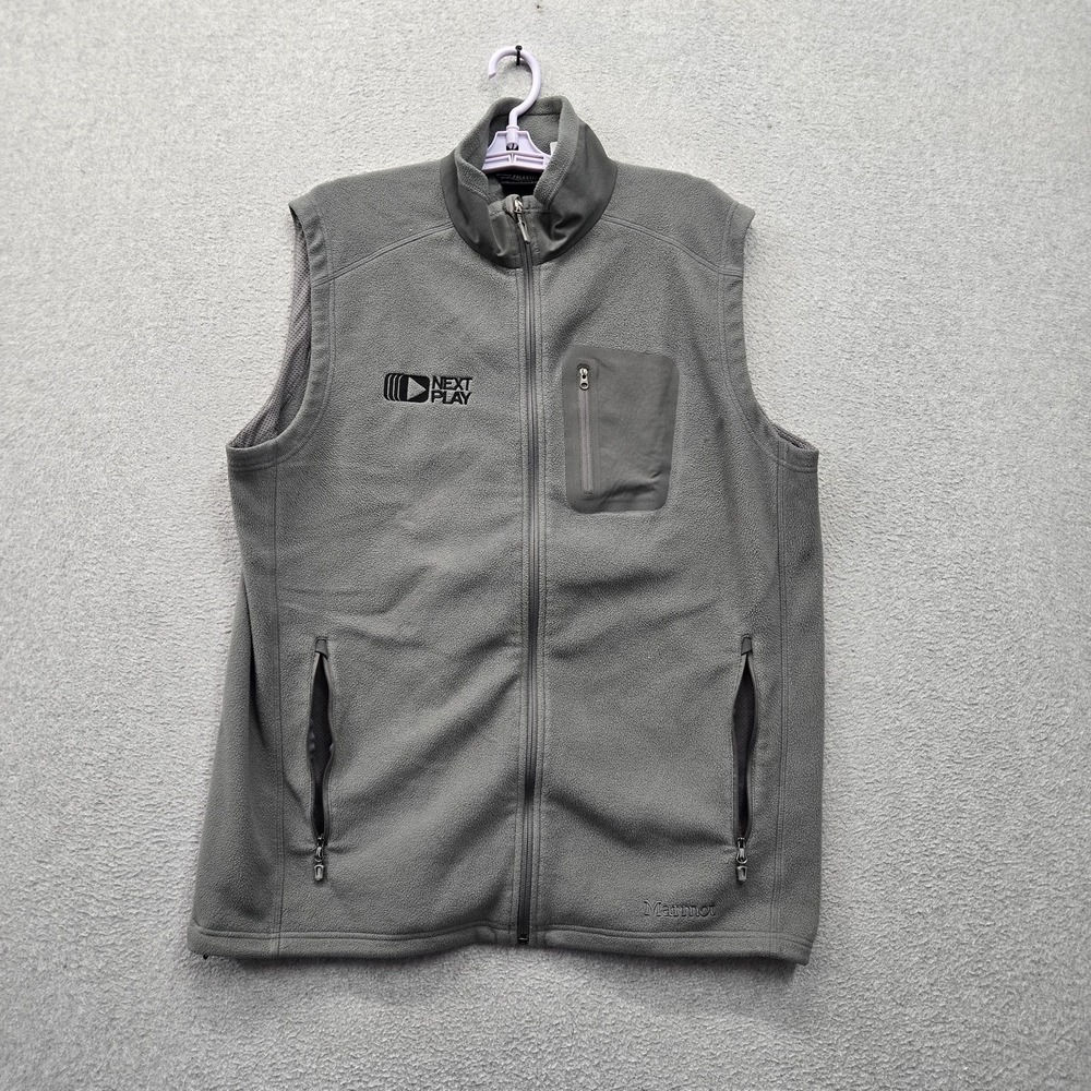 Marmot Men Vest XL Gray Embroidered Fleece Vest Polartec Sleeveless Logo